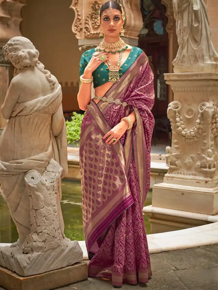 Purple Silk Handwoven Festival Wedding Heavy Border Saree