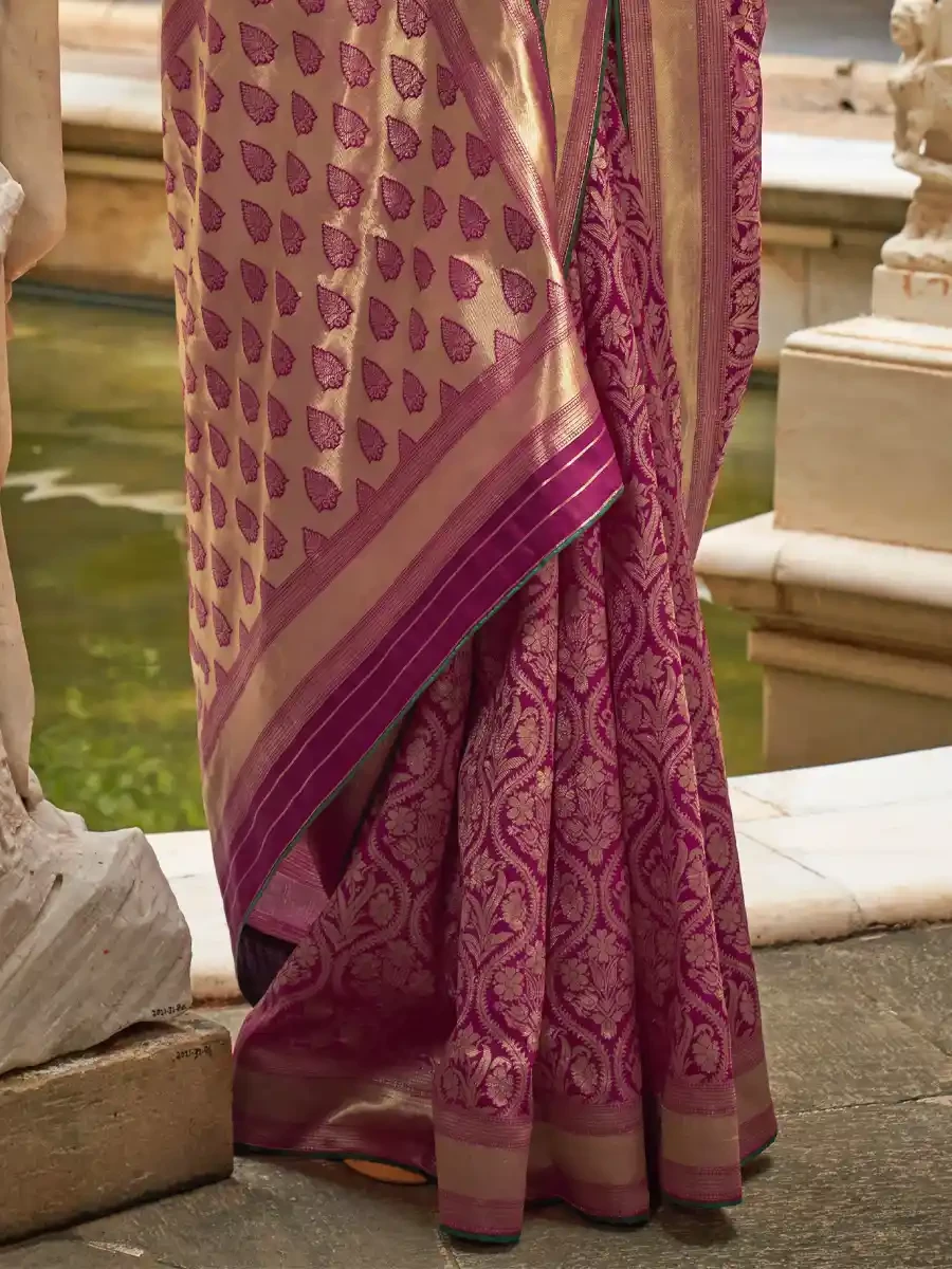 Purple Silk Handwoven Festival Wedding Heavy Border Saree