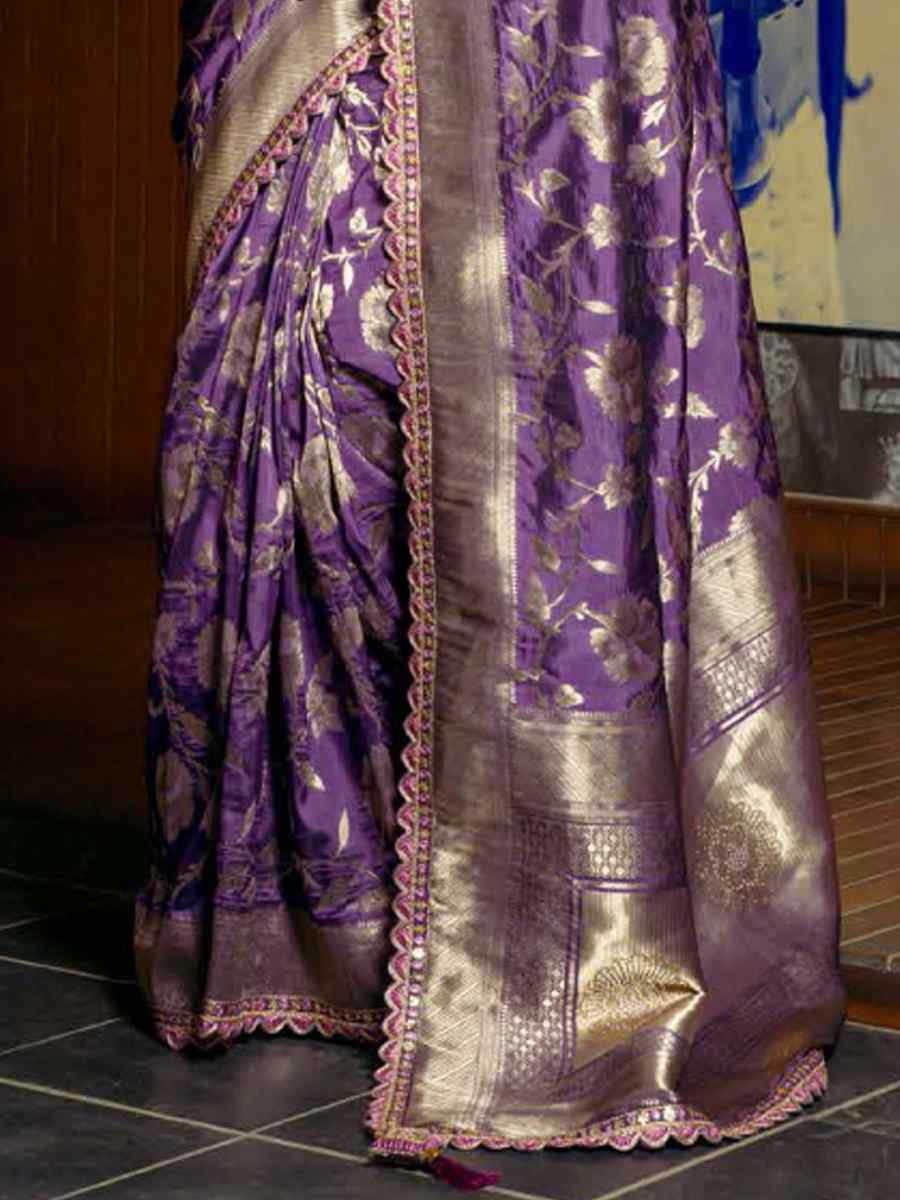 Purple Silk Handwoven Festival Wedding Heavy Border Saree