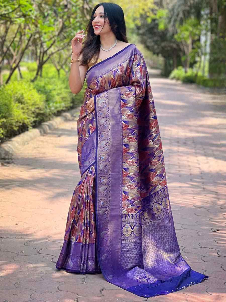 Purple Silk Handwoven Wedding Festival Heavy Border Saree