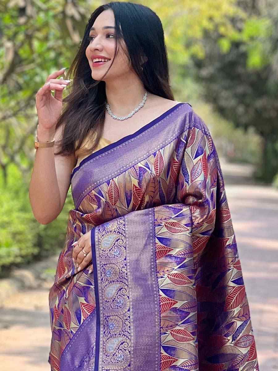 Purple Silk Handwoven Wedding Festival Heavy Border Saree