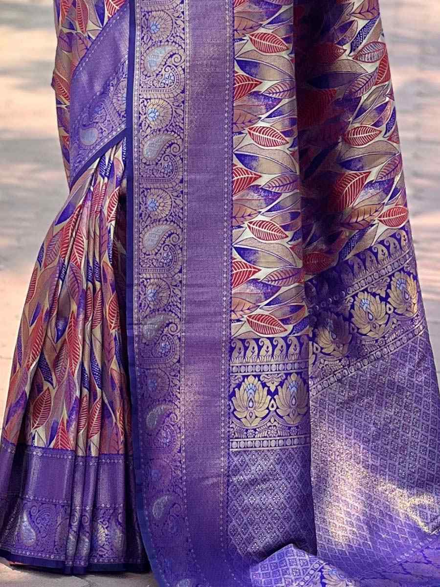 Purple Silk Handwoven Wedding Festival Heavy Border Saree