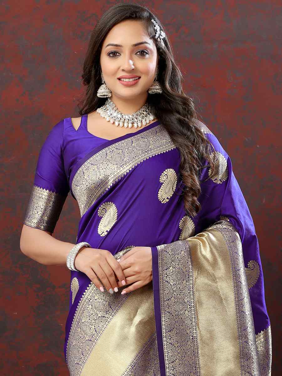 Purple Silk Handwoven Wedding Festival Heavy Border Saree