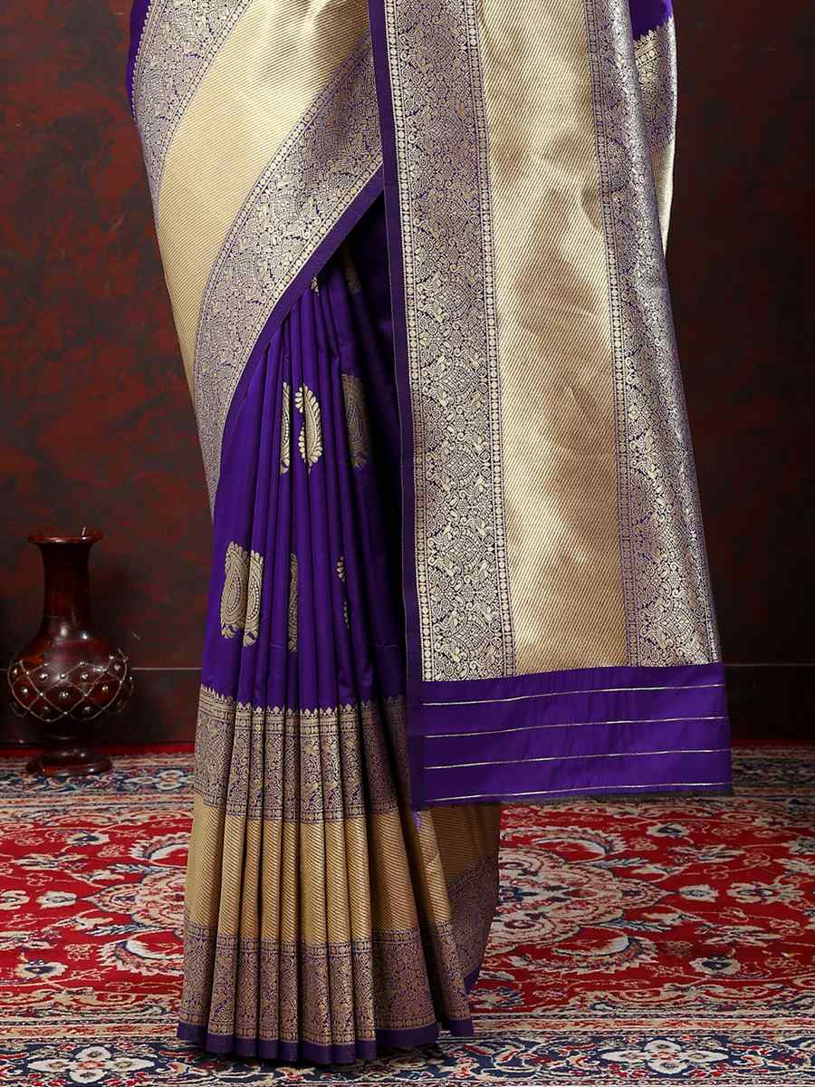 Purple Silk Handwoven Wedding Festival Heavy Border Saree