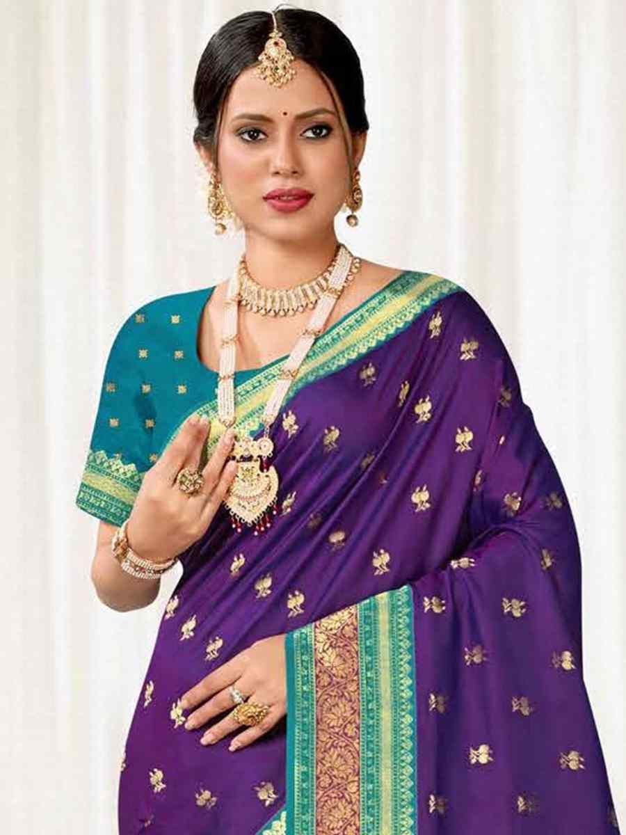 Purple Silk Handwoven Wedding Festival Heavy Border Saree