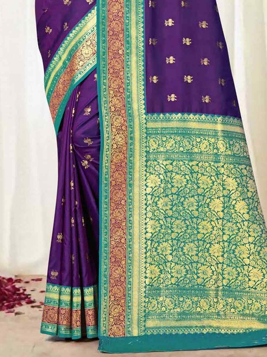 Purple Silk Handwoven Wedding Festival Heavy Border Saree