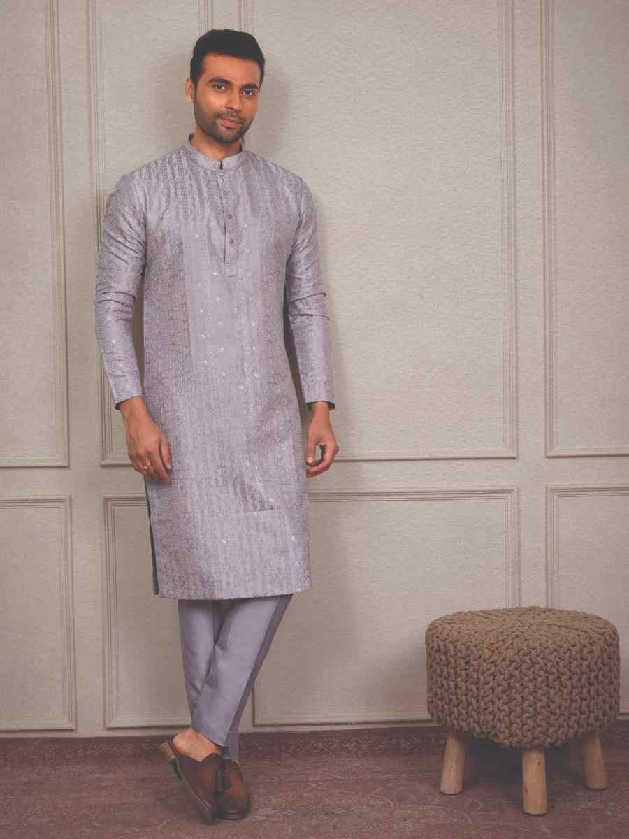 Purple Silk Woven Party Wedding Kurta