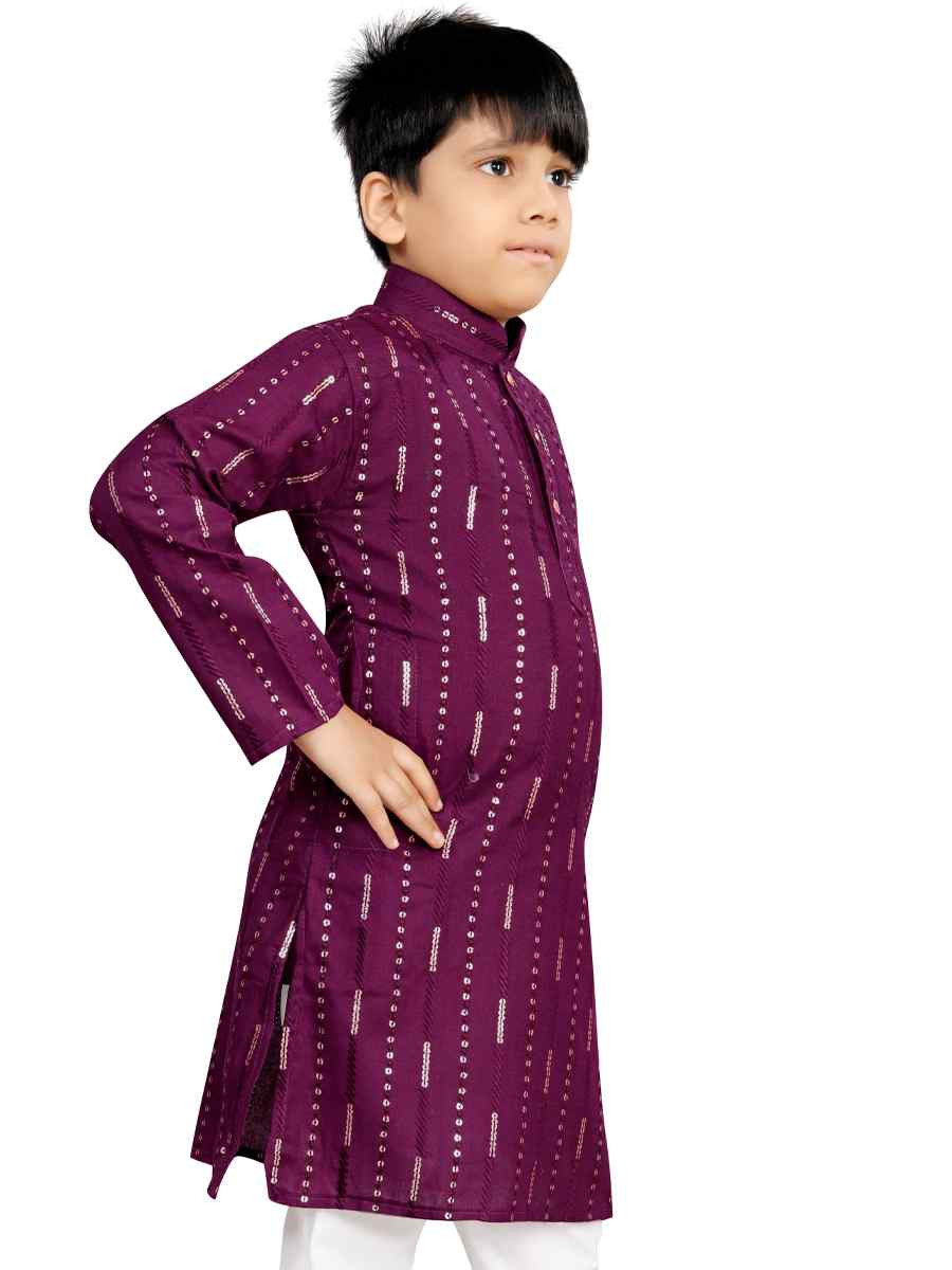 Purple Soft Cotton Embroidered Wedding Casual Kurta Pyjama Boys Wear