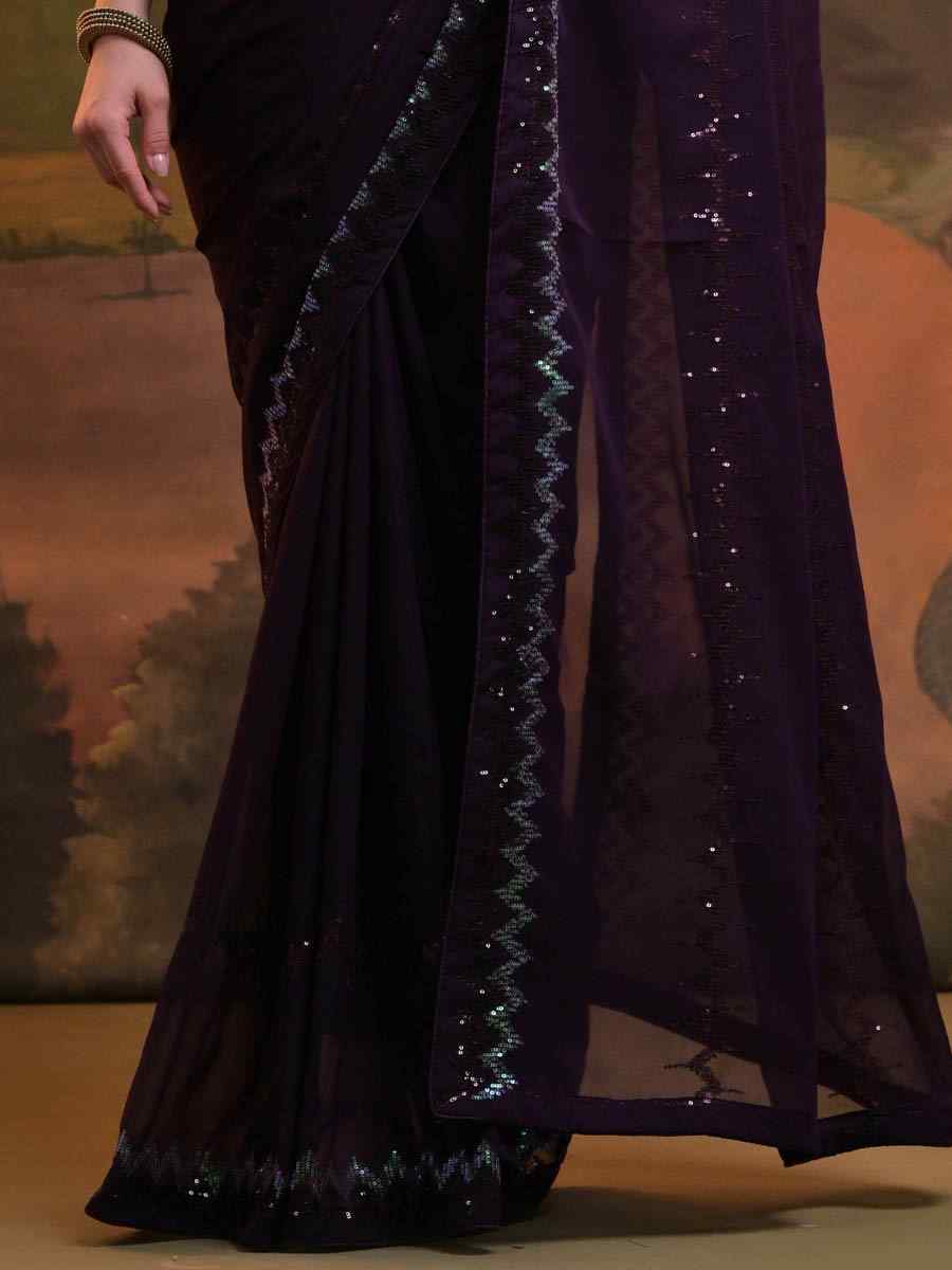 Purple Soft Georgette Embroidered Festival Party Classic Style Saree