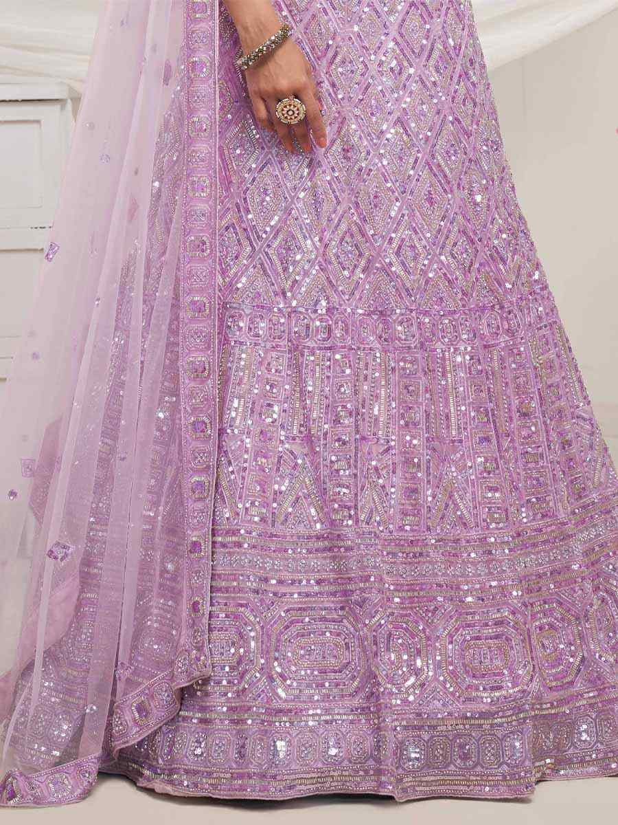 Purple Soft Net Embroidered Bridesmaid Wedding Heavy Border Lehenga Choli