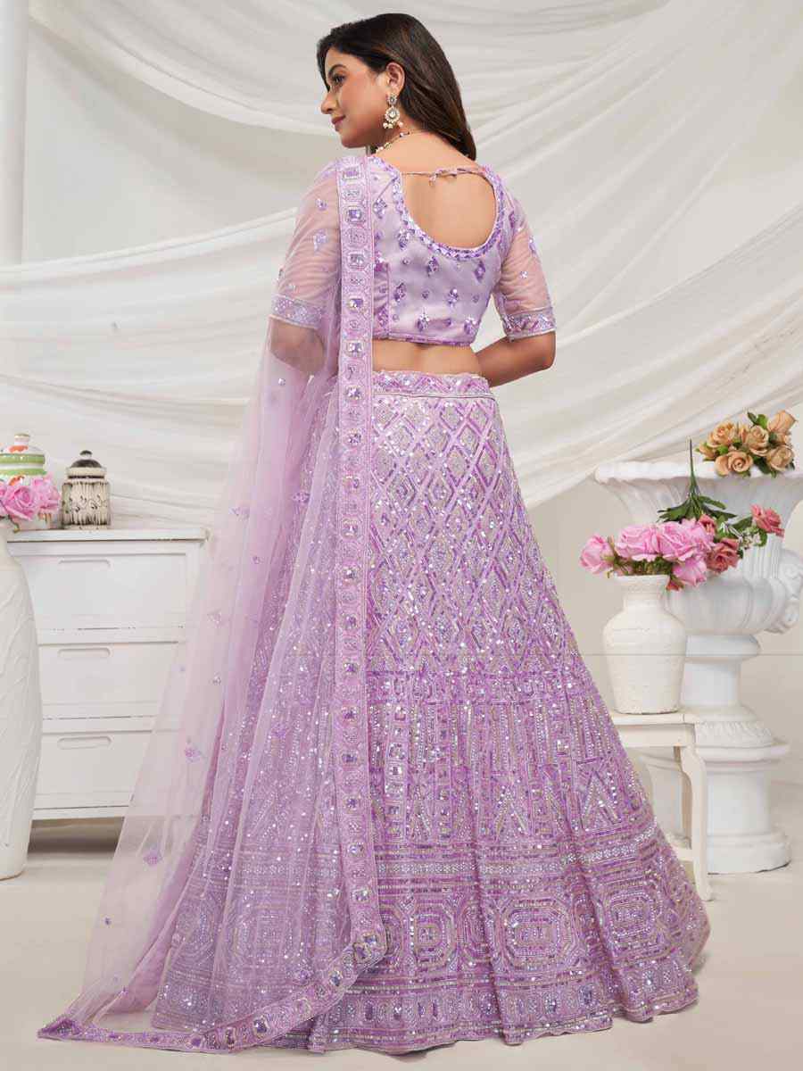 Purple Soft Net Embroidered Bridesmaid Wedding Heavy Border Lehenga Choli