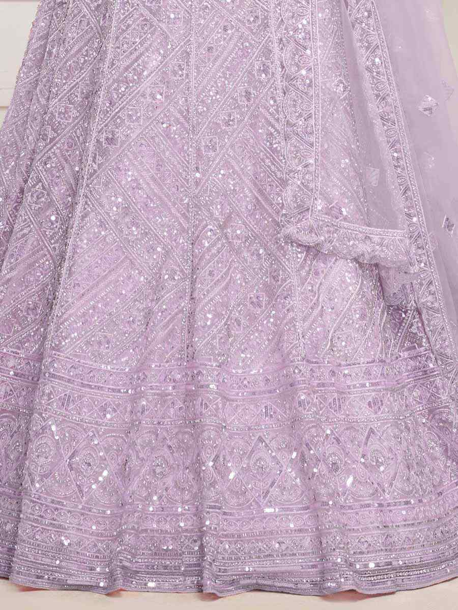 Purple Soft Net Embroidered Bridesmaid Wedding Heavy Border Lehenga Choli