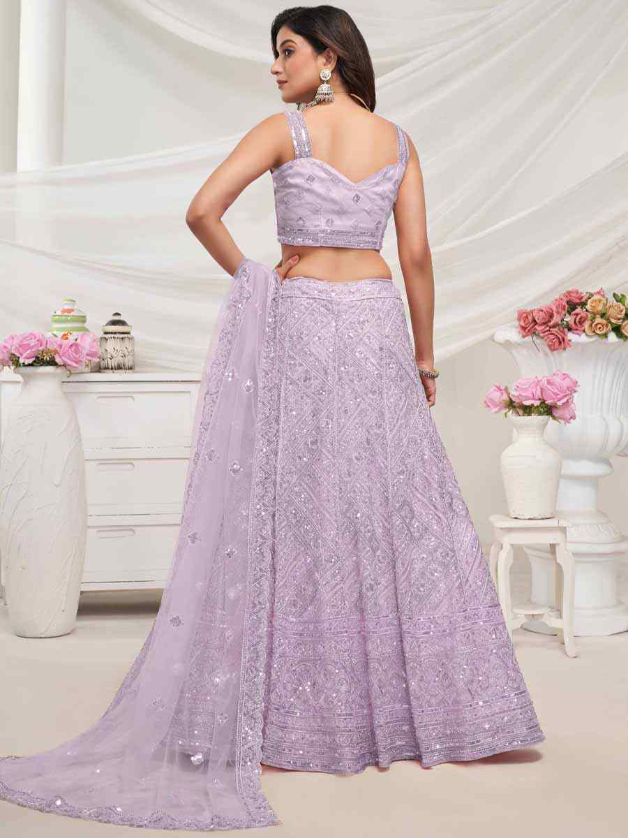 Purple Soft Net Embroidered Bridesmaid Wedding Heavy Border Lehenga Choli