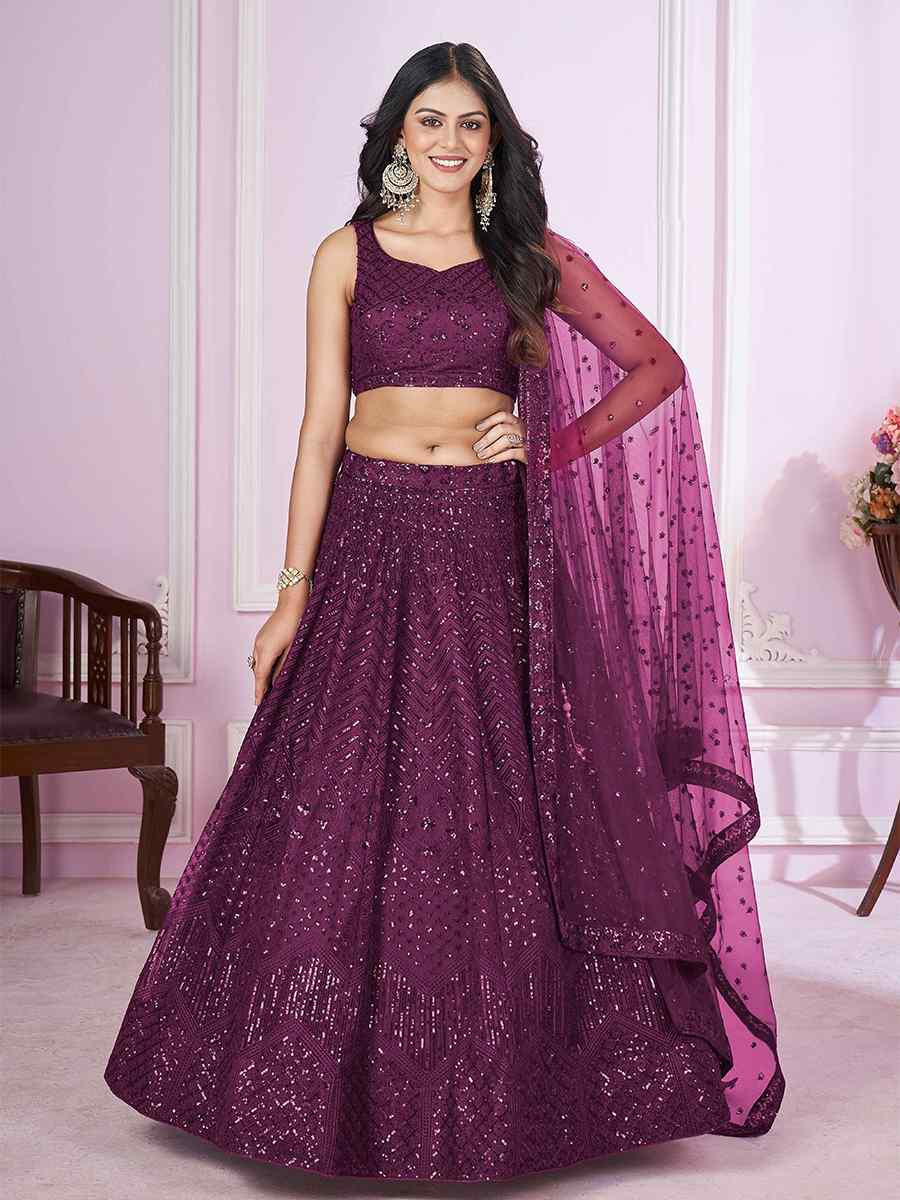 Purple Soft Net Embroidered Festival Wedding Heavy Border Lehenga Choli