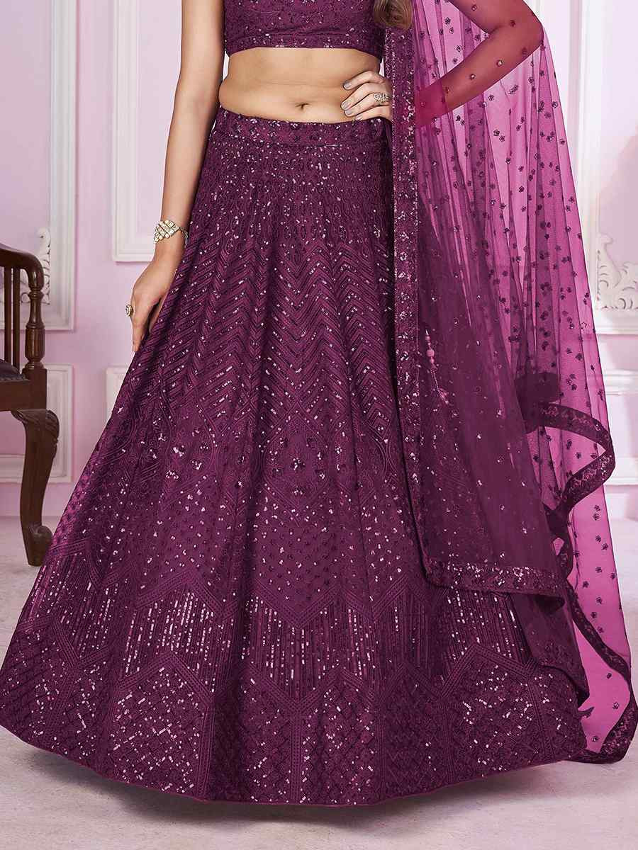 Purple Soft Net Embroidered Festival Wedding Heavy Border Lehenga Choli