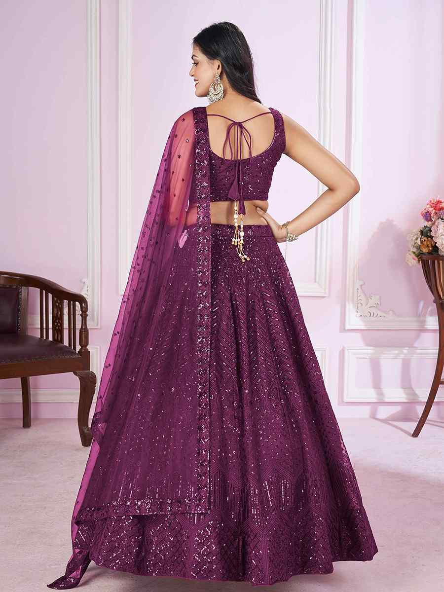 Purple Soft Net Embroidered Festival Wedding Heavy Border Lehenga Choli