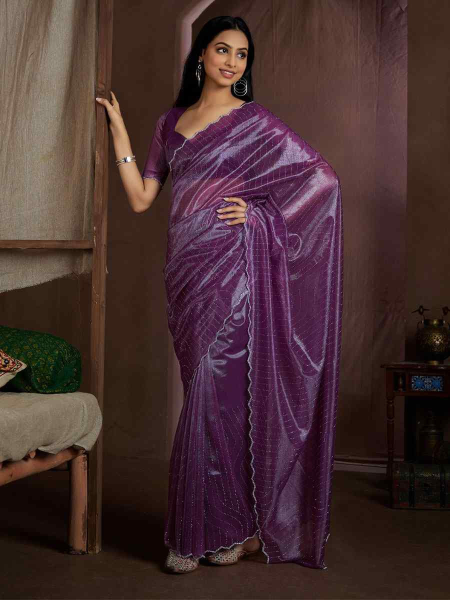 Purple Soft Organza Net Handwoven Festival Party Classic Style Saree