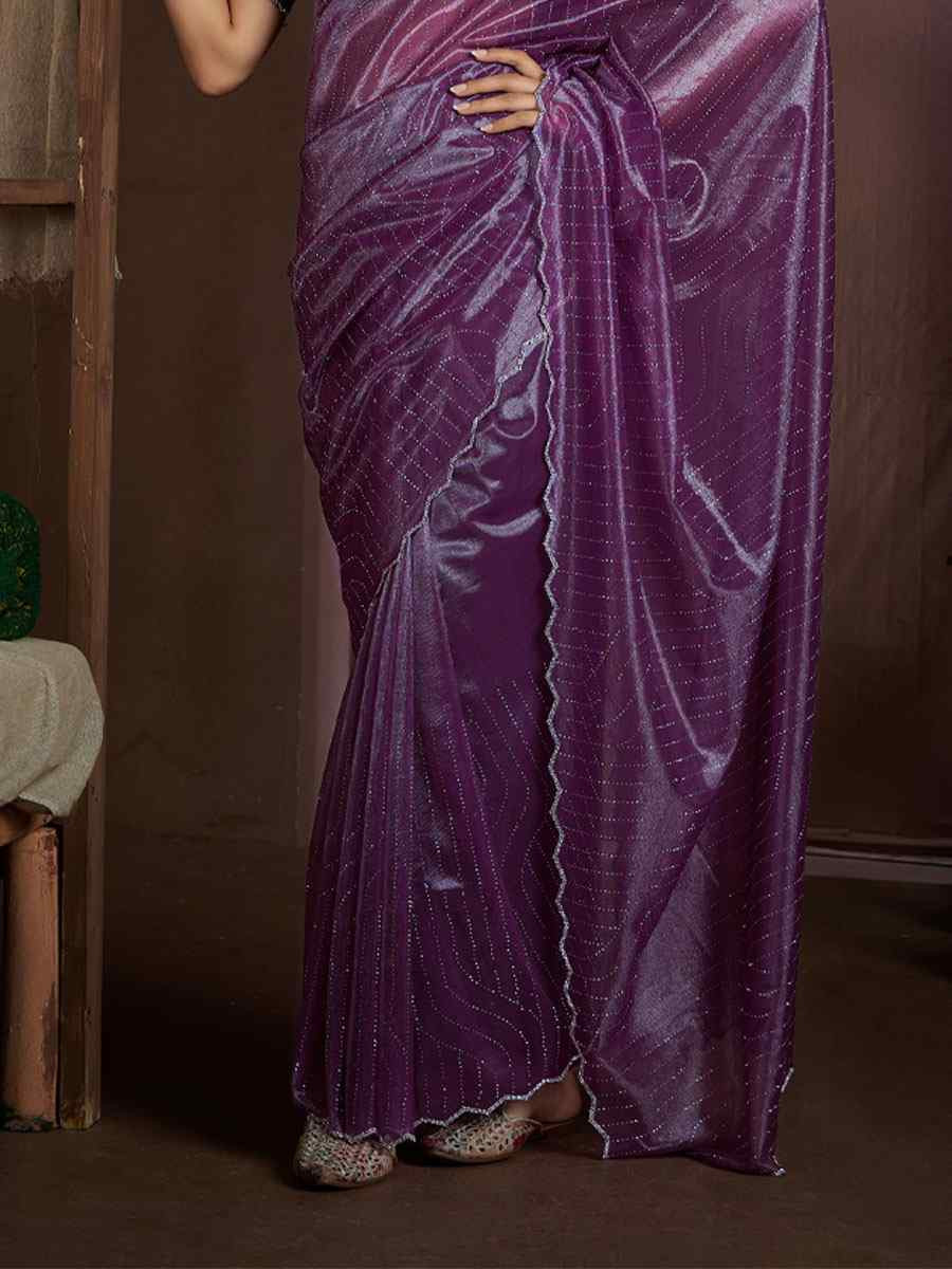 Purple Soft Organza Net Handwoven Festival Party Classic Style Saree