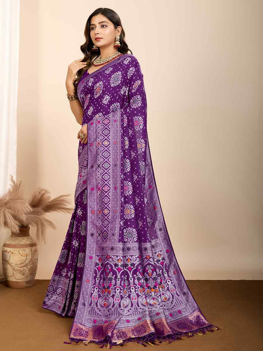 Purple Soft Silk Handwoven Festival Casual Contemporary Saree