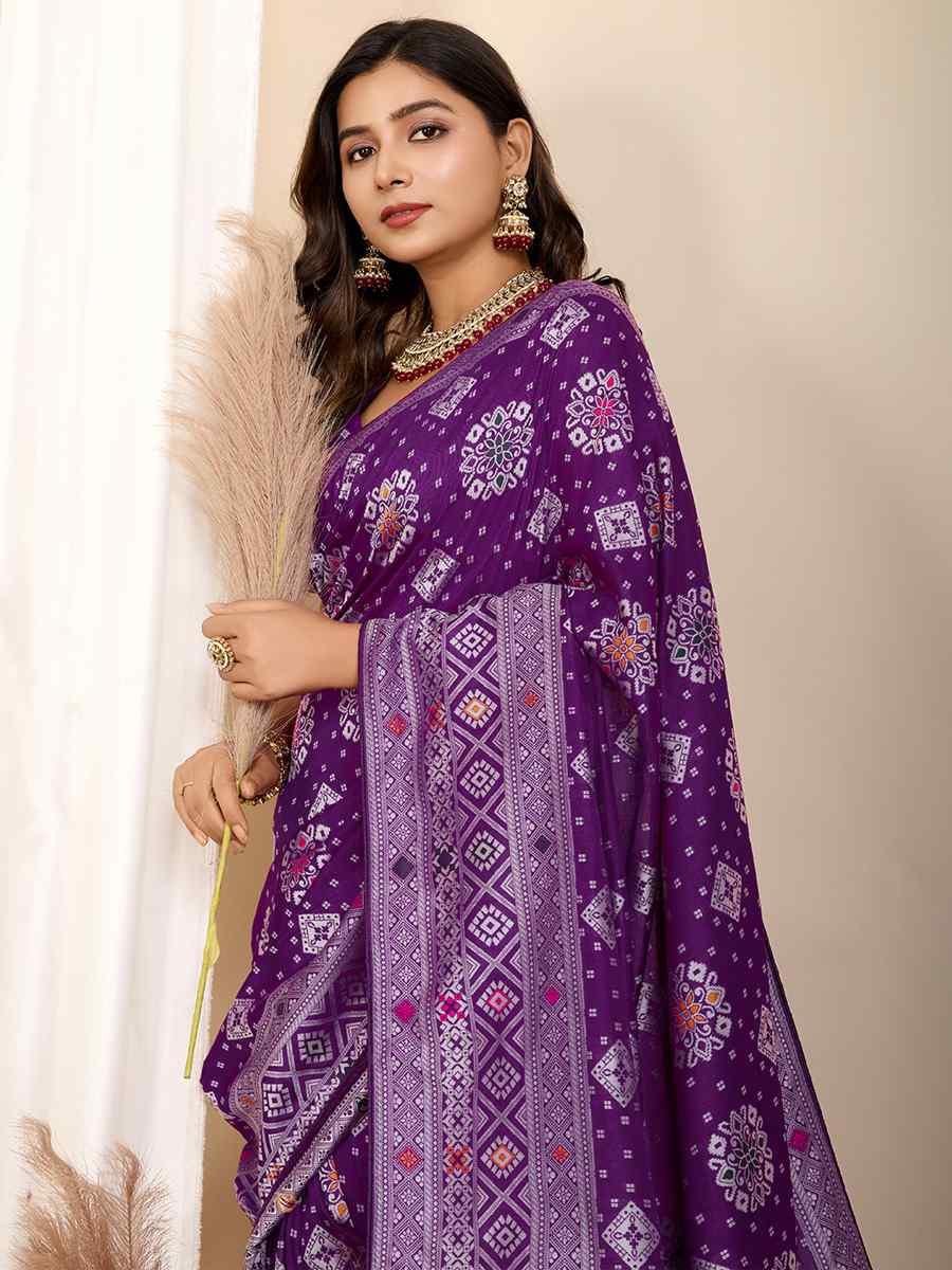 Purple Soft Silk Handwoven Festival Casual Contemporary Saree