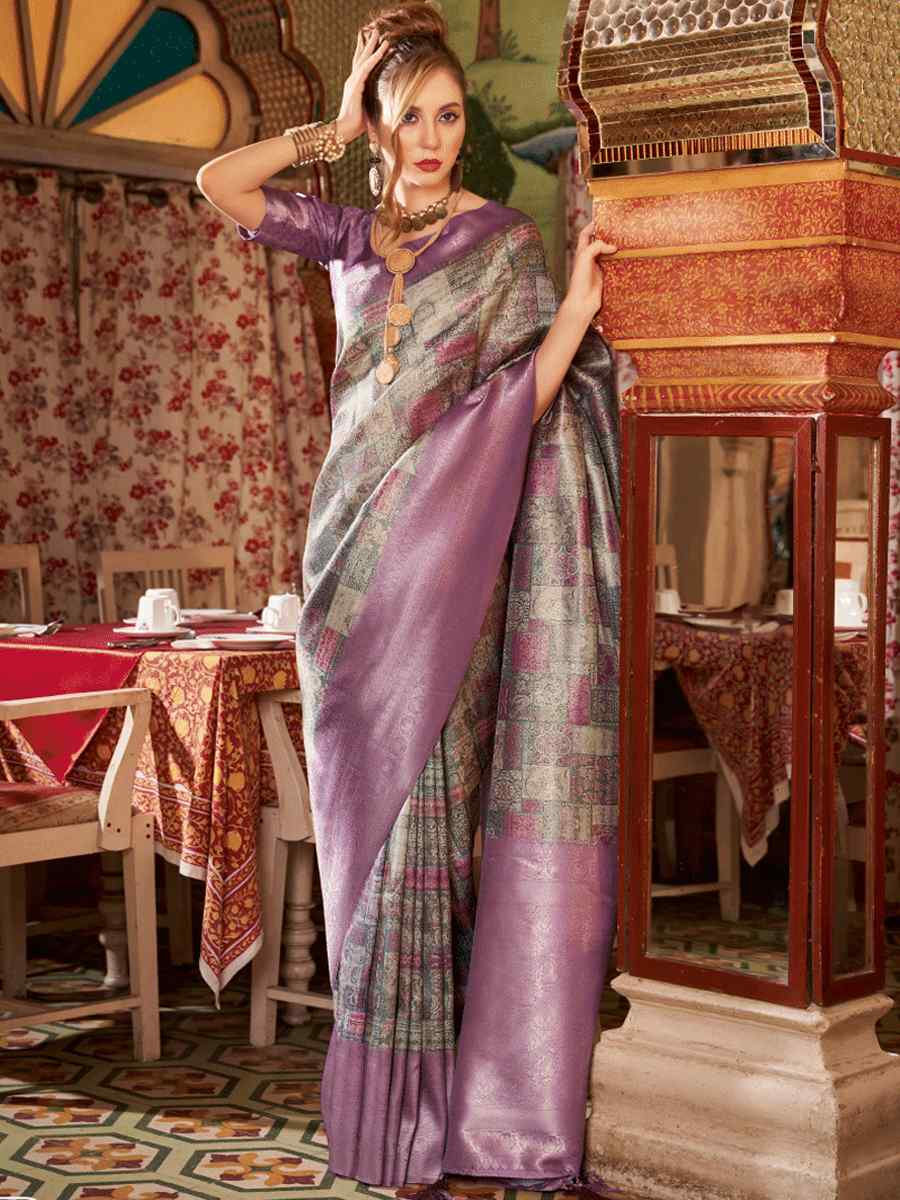 Purple Soft Silk Handwoven Festival Wedding Heavy Border Saree