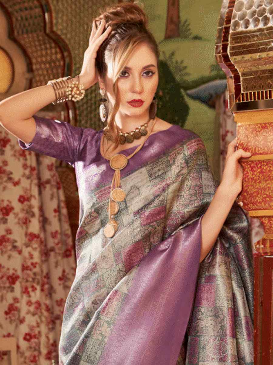 Purple Soft Silk Handwoven Festival Wedding Heavy Border Saree