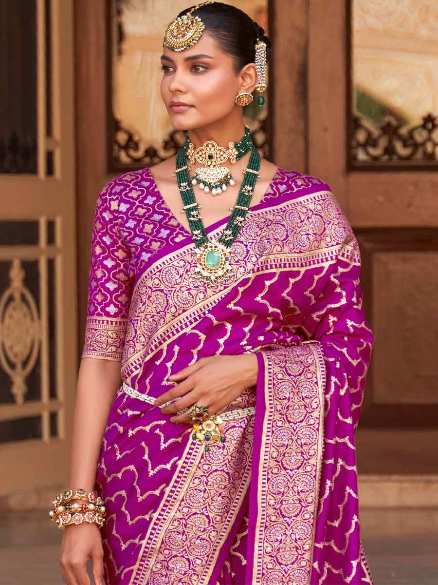 Purple Soft Silk Handwoven Wedding Festival Heavy Border Saree