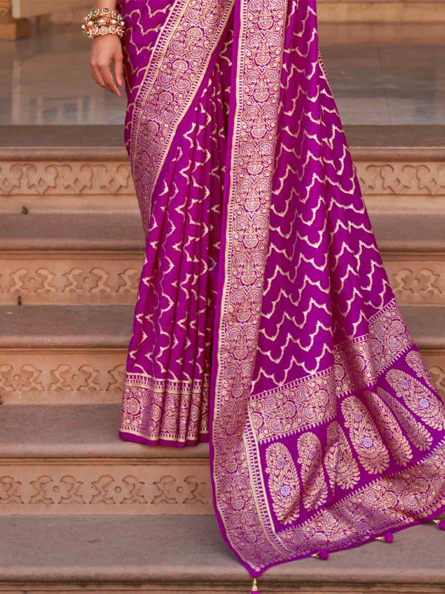 Purple Soft Silk Handwoven Wedding Festival Heavy Border Saree