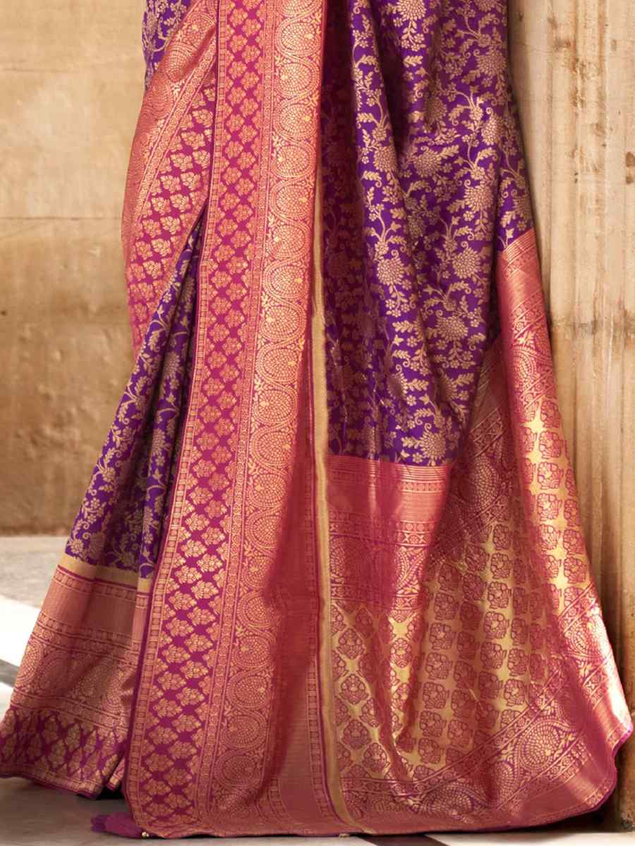 Purple Soft Silk Handwoven Wedding Festival Heavy Border Saree