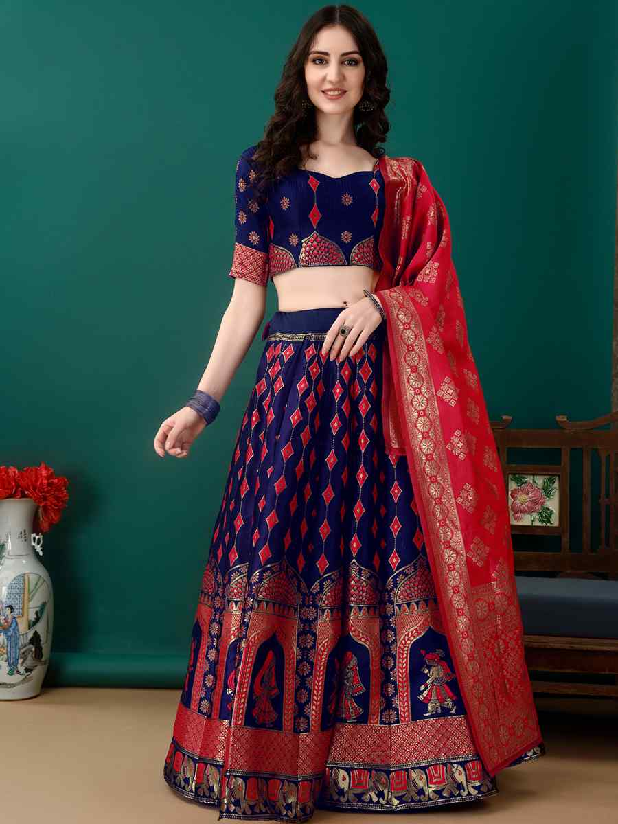 Purple Soft Silk Jacquard Embroidery Bridesmaid Wedding Heavy Border Lehenga Choli