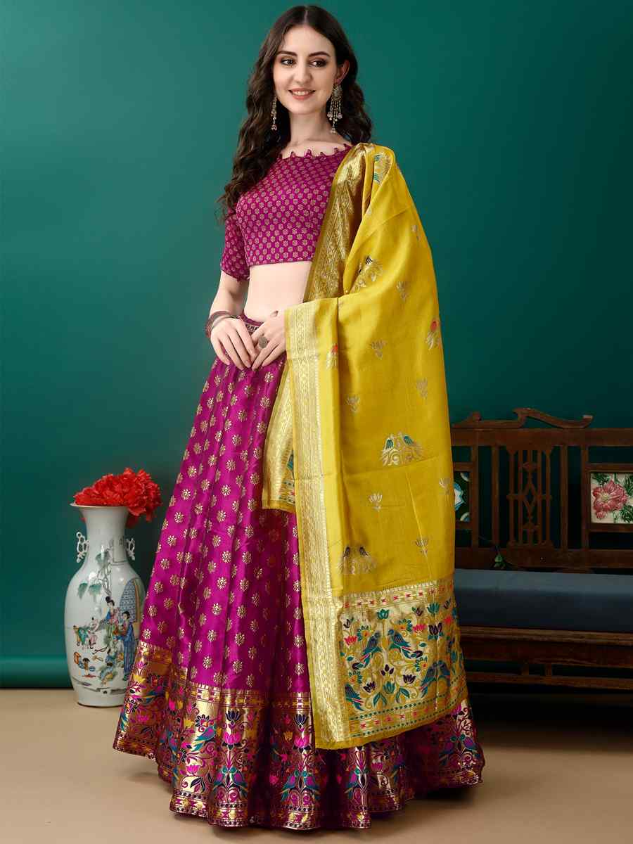 Purple Soft Silk Jacquard Embroidery Bridesmaid Wedding Heavy Border Lehenga Choli