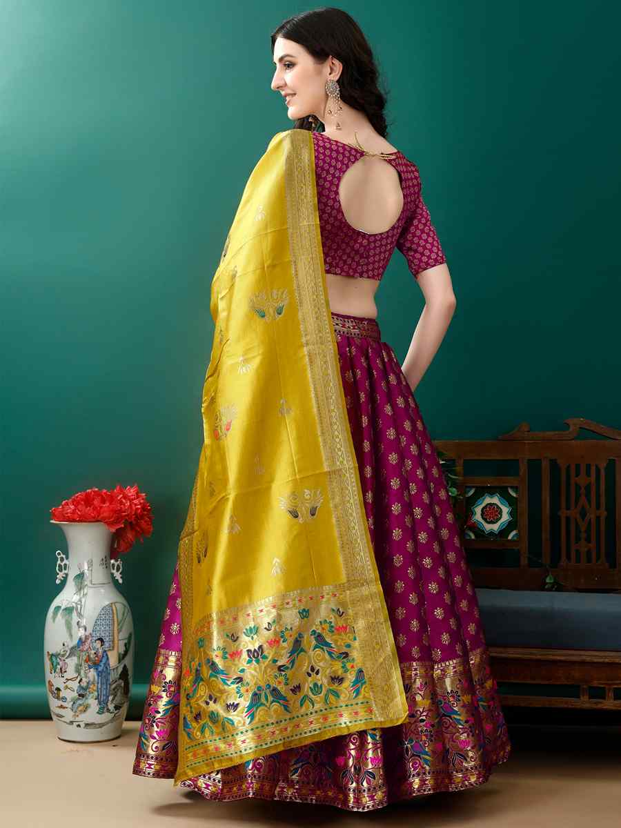 Purple Soft Silk Jacquard Embroidery Bridesmaid Wedding Heavy Border Lehenga Choli