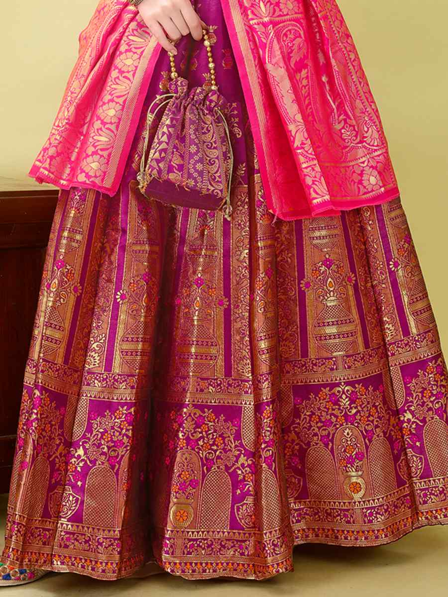 Purple Soft Silk Jacquard Embroidery Bridesmaid Wedding Heavy Border Lehenga Choli