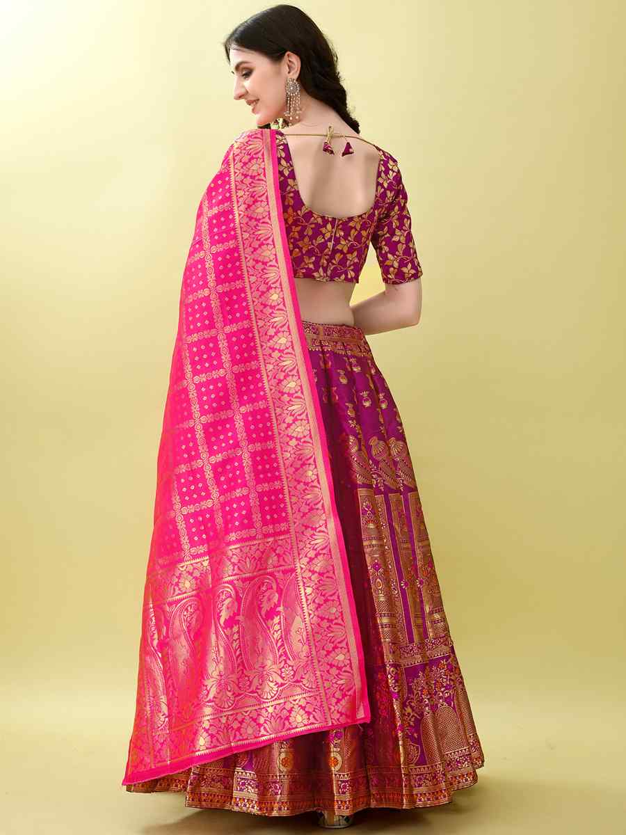 Purple Soft Silk Jacquard Embroidery Bridesmaid Wedding Heavy Border Lehenga Choli