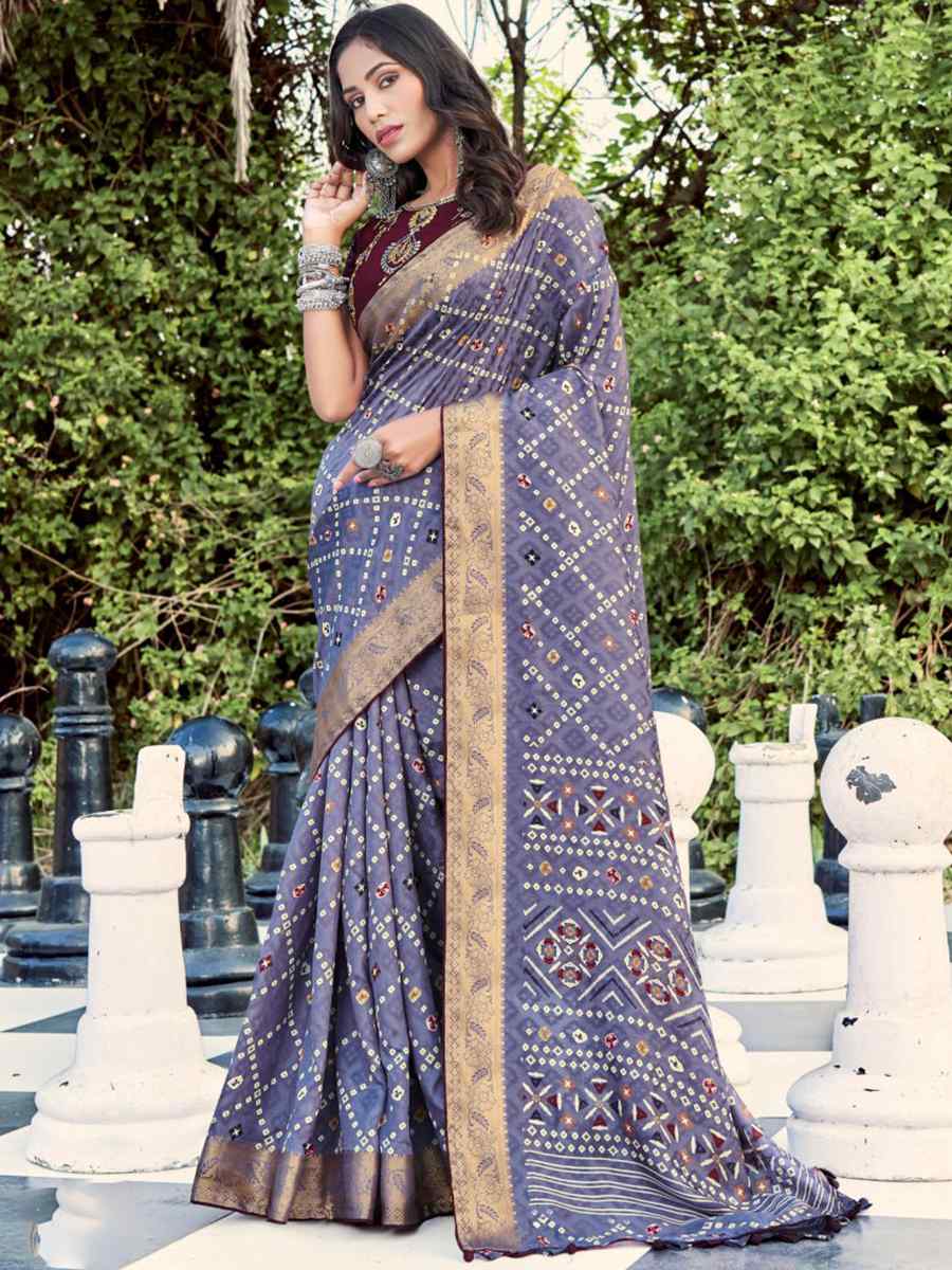 Purple Soft Silk Jacquard Handwoven Casual Festival Classic Style Saree