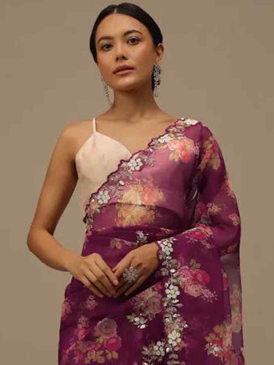 Purple Soft Taby Organza Handwoven Festival Wedding Classic Style Saree