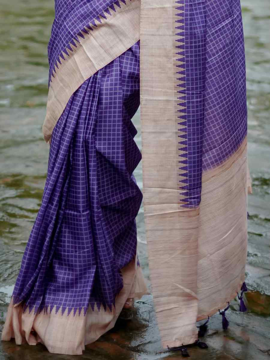 Purple Soft Tussar Silk Handwoven Festival Casual Classic Style Saree