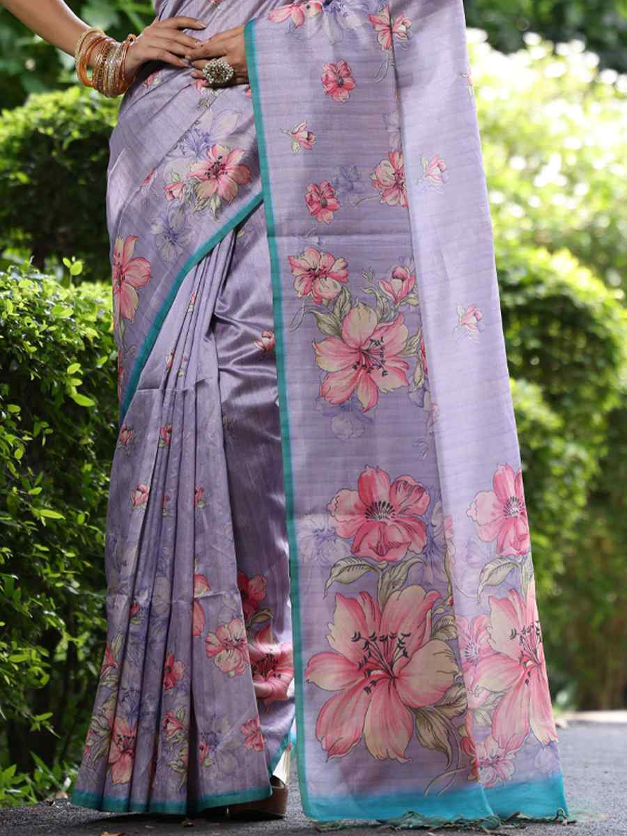 Purple Soft Tussar Silk Handwoven Festival Casual Classic Style Saree