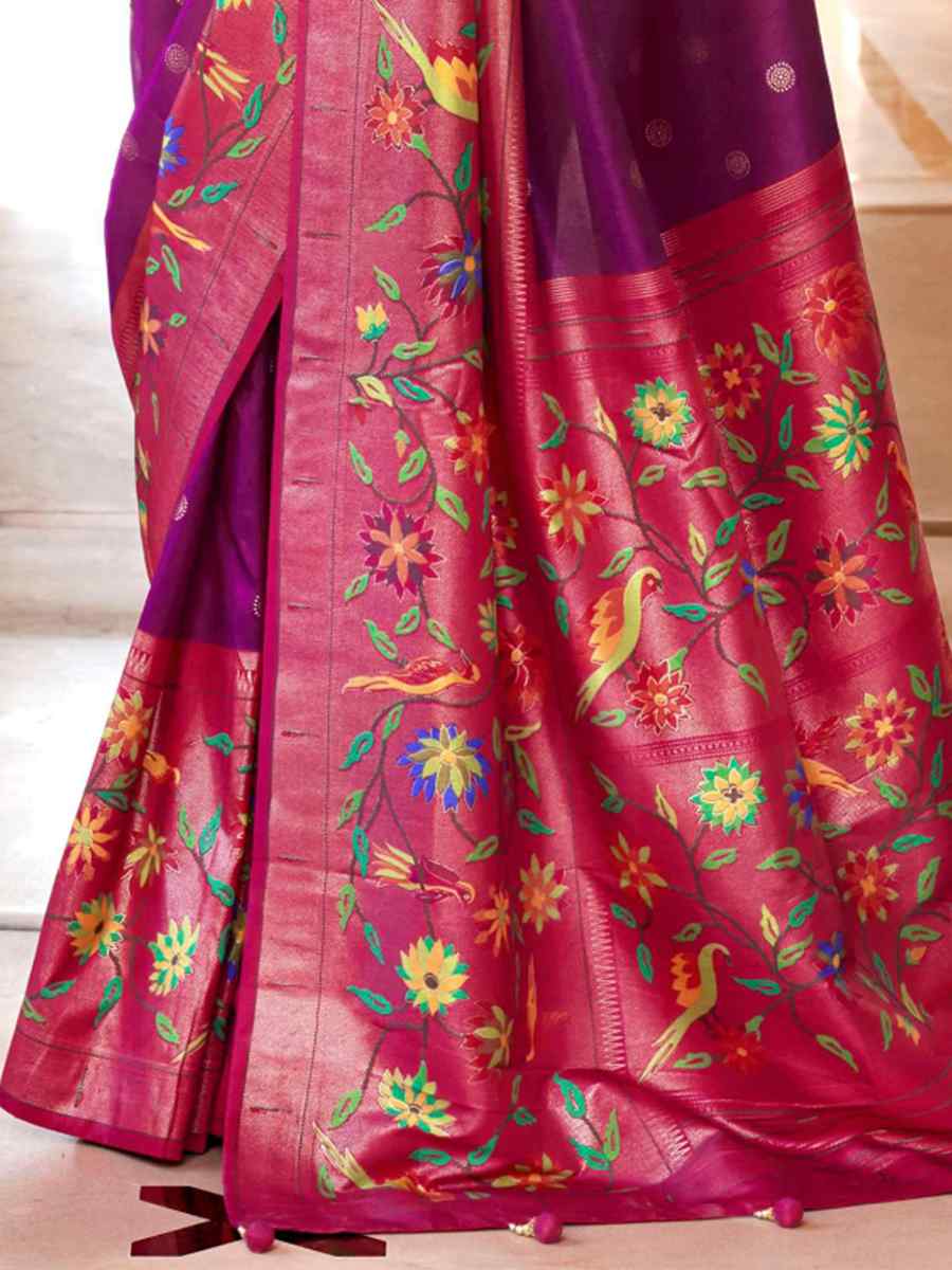 Purple Super Paithani Silk Handwoven Wedding Festival Heavy Border Saree