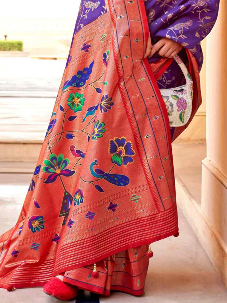 Purple Super Paithani Silk Handwoven Wedding Festival Heavy Border Saree