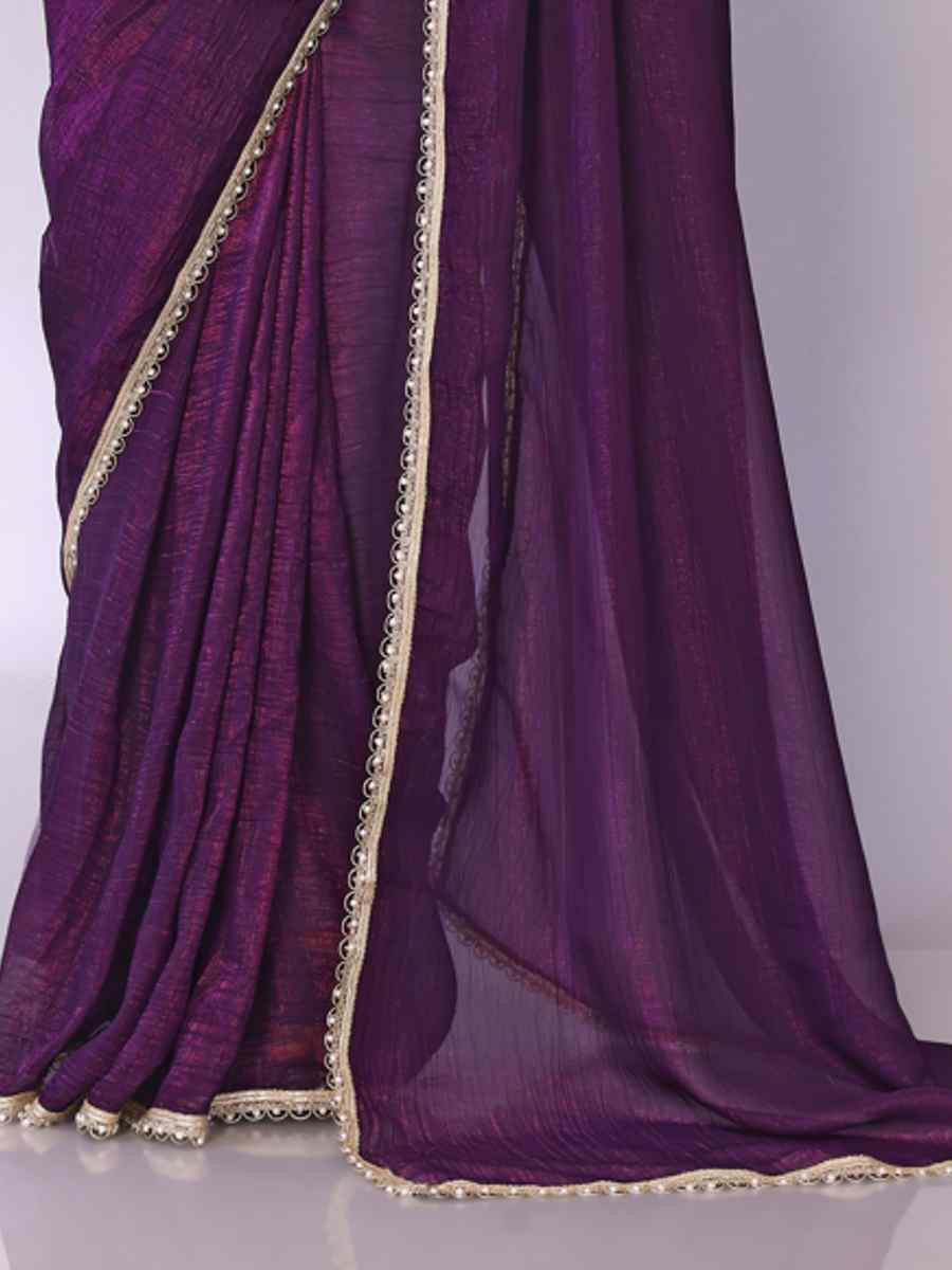 Purple Tissue, Georgette Solid Festival Casual Classic Style Saree