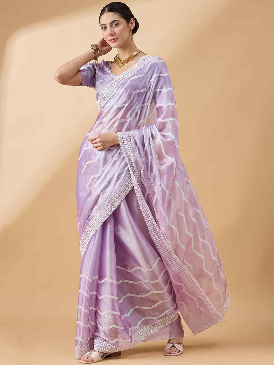 Purple Tissue Slub Handwoven Wedding Festival Heavy Border Saree