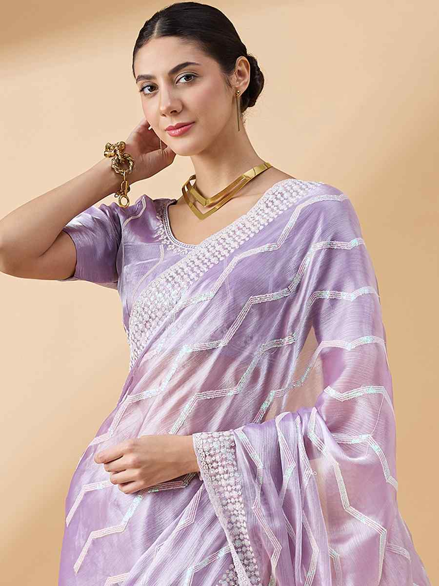 Purple Tissue Slub Handwoven Wedding Festival Heavy Border Saree