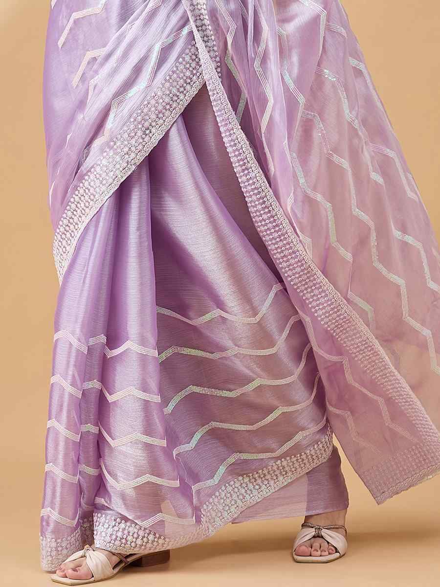 Purple Tissue Slub Handwoven Wedding Festival Heavy Border Saree