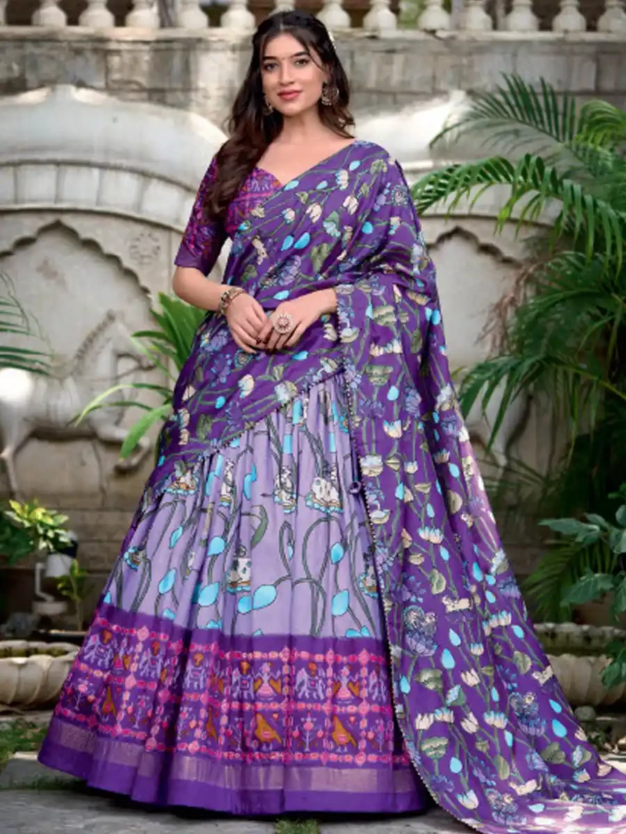 Purple Tussar Silk Printed Festival Mehendi Traditional Lehenga Choli