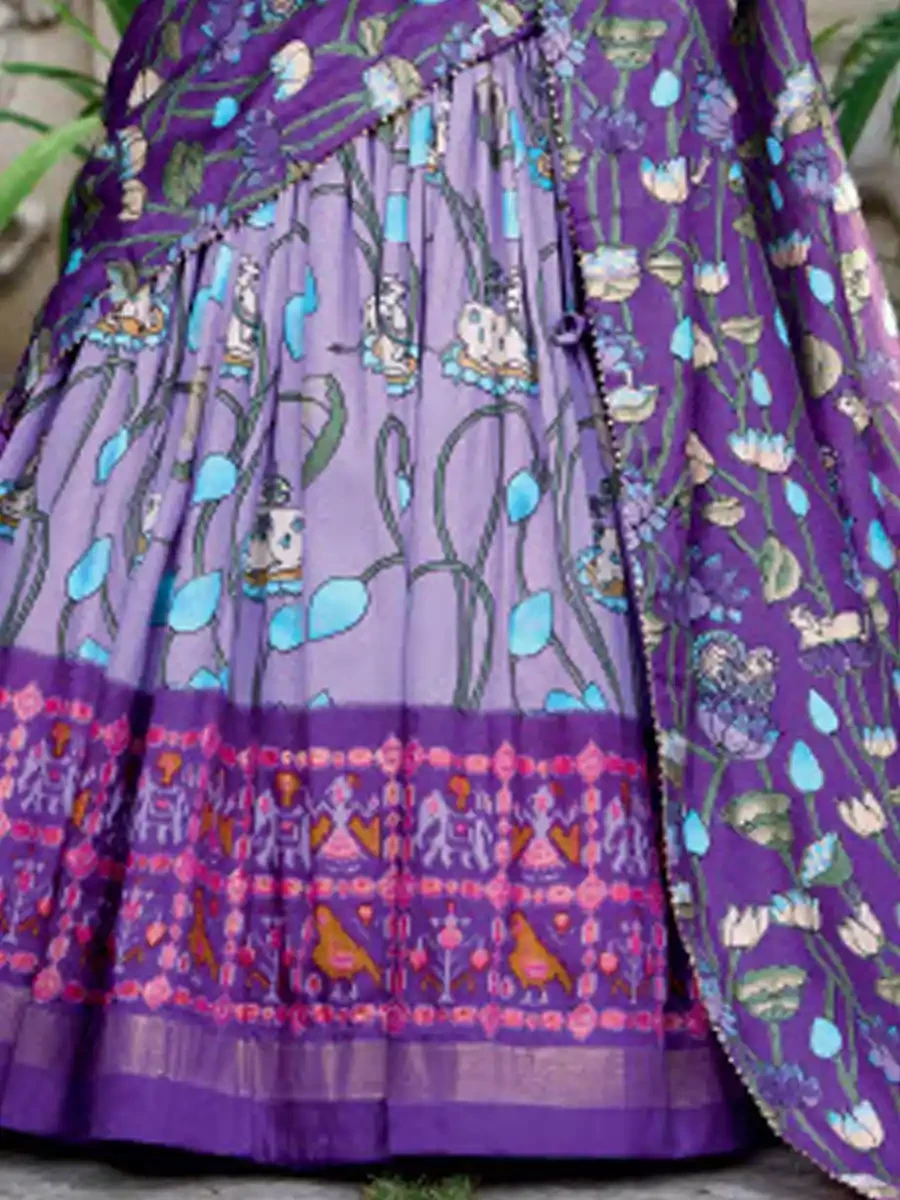 Purple Tussar Silk Printed Festival Mehendi Traditional Lehenga Choli