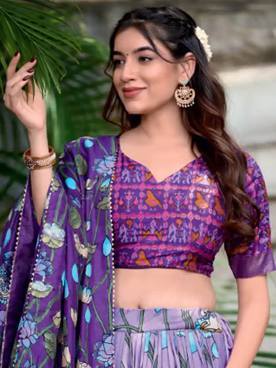 Purple Tussar Silk Printed Festival Mehendi Traditional Lehenga Choli