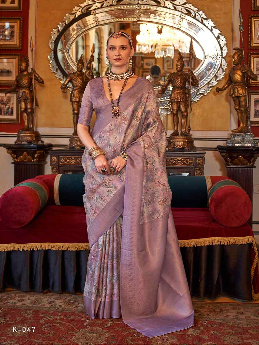 Purple Tusser Silk Handwoven Festival Wedding Heavy Border Saree