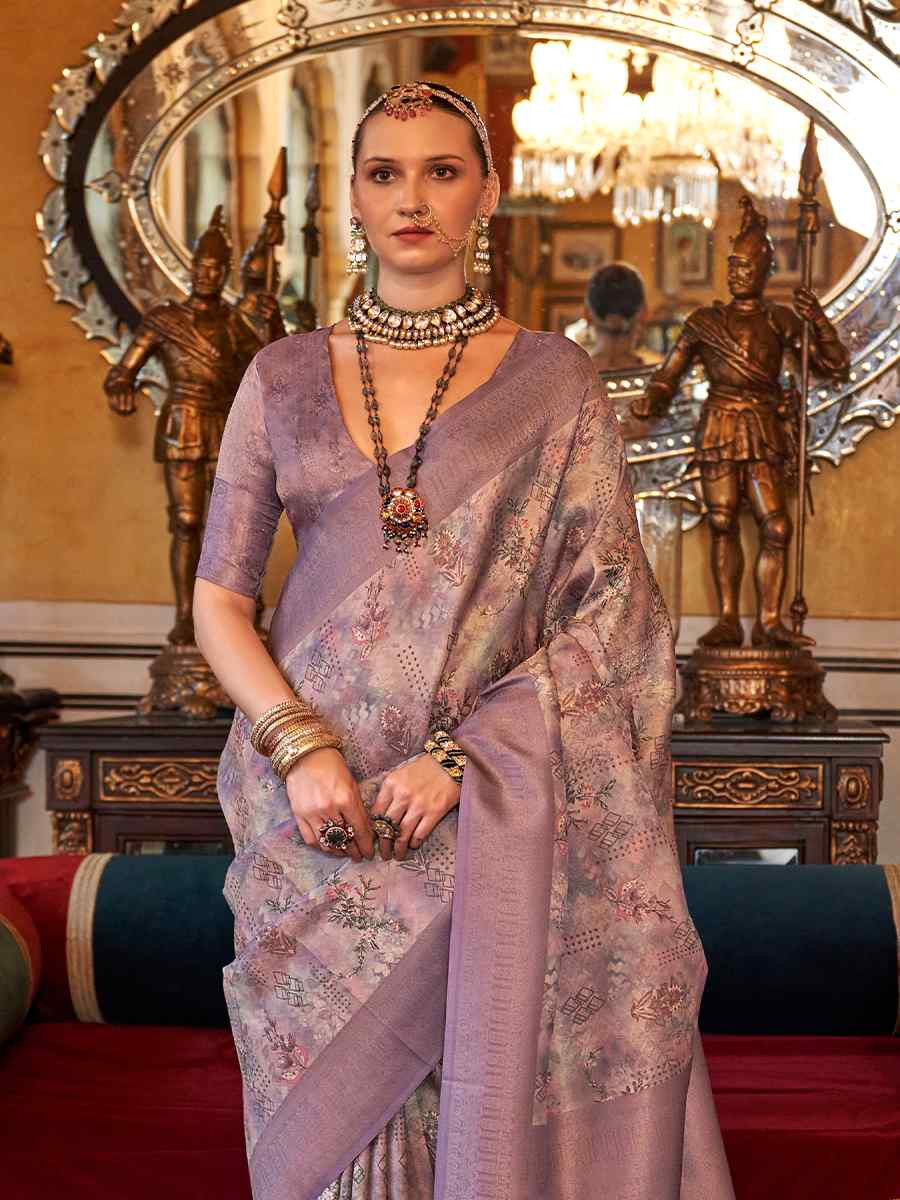 Purple Tusser Silk Handwoven Festival Wedding Heavy Border Saree