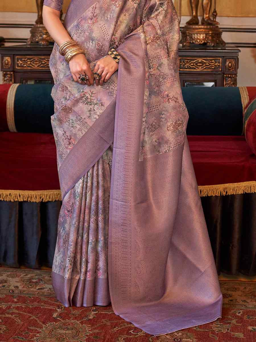 Purple Tusser Silk Handwoven Festival Wedding Heavy Border Saree